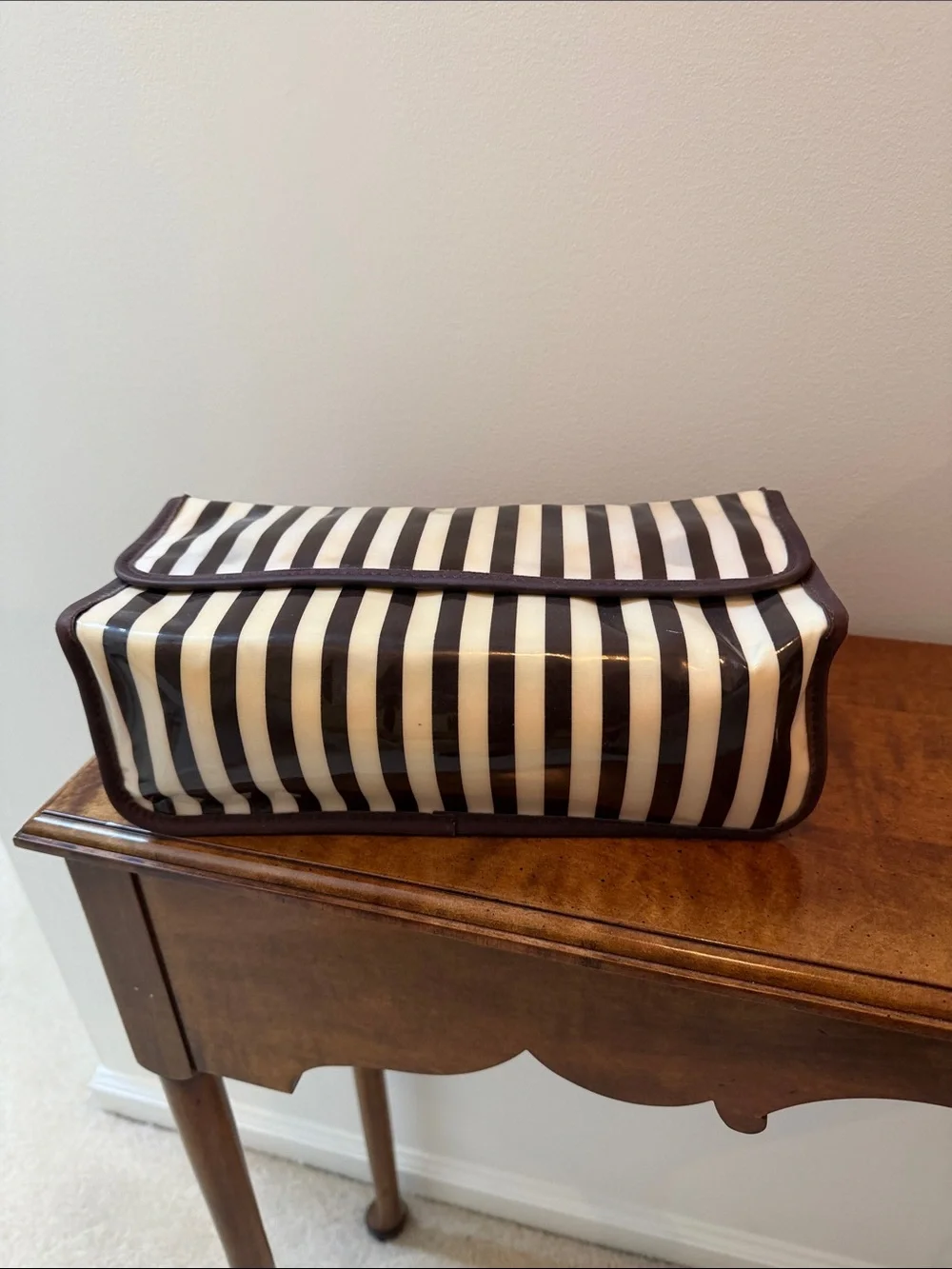 Striped Brown and Cream Cosmetic Pouch